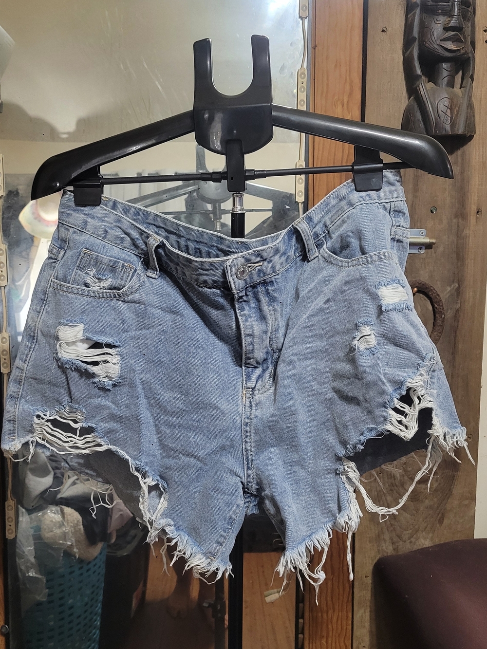 SHEIN Light Blue Distressed High-Rise Denim Shorts
